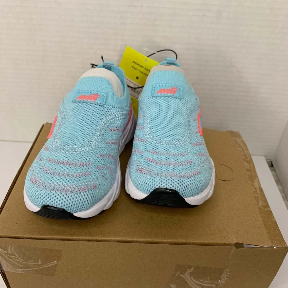 New Girl's Big Kids Avia Easy On Off Memory Foam Athletic Shoes Teal Pink Size 6
